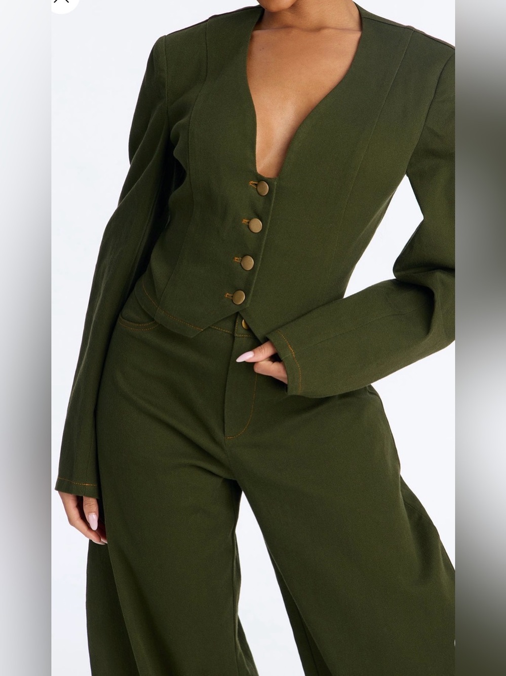 Cecilly Twill Barrel Pant Set -  Green - Picture 2 of 4